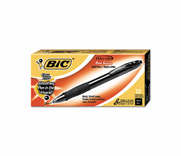 BICVLGB11BK Velocity Ballpoint Retractable Pen, Black Ink, Bold, Dozen By BIC CORP.