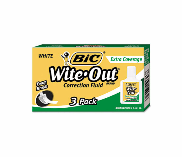 BICWOFEC324 Wite-Out Extra Coverage Correction Fluid, 20 ml Bottle, White, 3/Pack By BIC CORP.