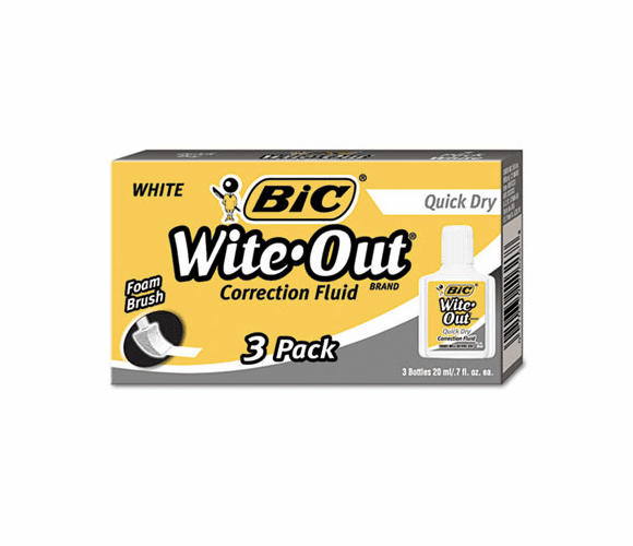 BICWOFQD324 Wite-Out Quick Dry Correction Fluid, 20 ml Bottle, White, 3/Pack By BIC CORP.