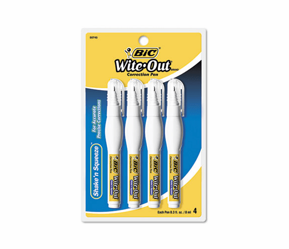 BICWOSQPP418 Wite-Out Shake 'n Squeeze Correction Pen, 8 ml, White, 4/Pack By BIC CORP.