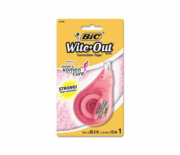 BICWOTAP1SGK Wite-Out EZ Correct Correction Tape, 1/6" x 472", Pink Ribbon Dispenser By BIC CORP.