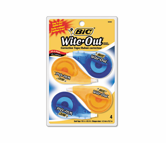 BICWOTAPP418 Wite-Out EZ Correct Correction Tape, Non-Refillable, 1/6" x 400", 4/Pack By BIC CORP.