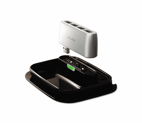 BLKF5U706 Hub-To-Go Base and Travel USB Hub, 7 Ports, Black/Silver By BELKIN COMPONENTS