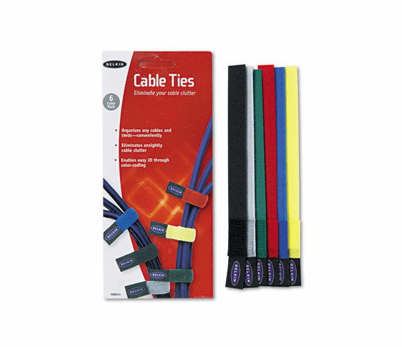 BLKF8B024 Multicolored Cable Ties, 6/Pack By BELKIN COMPONENTS