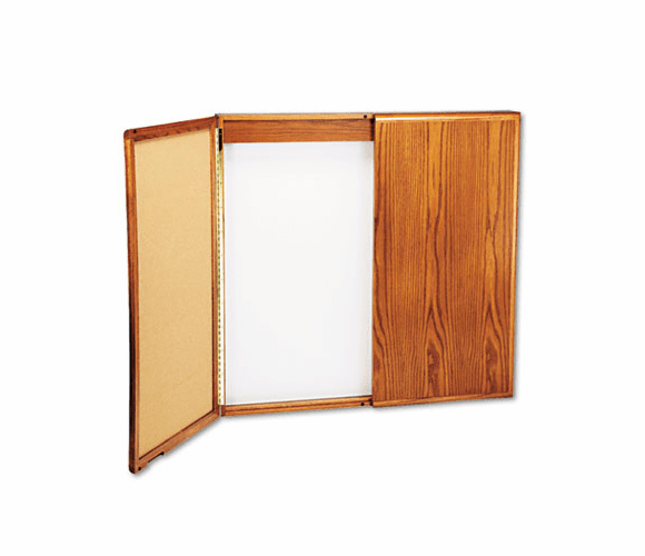 BLT20511 Wood Conference Room Cabinet, Dry Erase/Cork Boards, 48 x 5 x 48, Medium Oak By BALT INC.