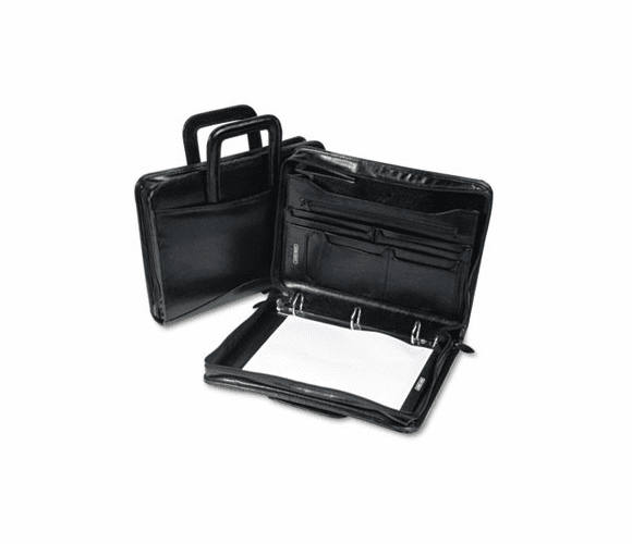 BND540019BLK Leather Multi-Ring Zippered Portfolio, 1-1/2" Capacity, 14-1/4 x 10-1/2, Black By BOND STREET LTD.