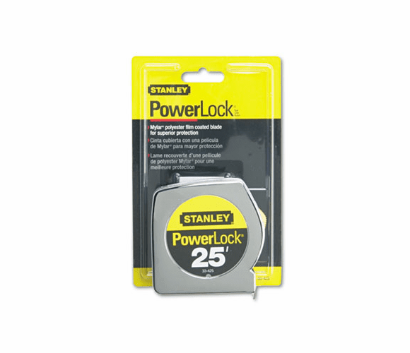 BOS33425 Powerlock II Power Return Rule, 1" x 25 ft., Chrome/Yellow By STANLEY BOSTITCH