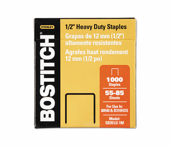 BOSSB35121M Heavy-Duty Staples, 1/2 Inch Leg, 100 Strip Count, 1,000/Box By STANLEY BOSTITCH