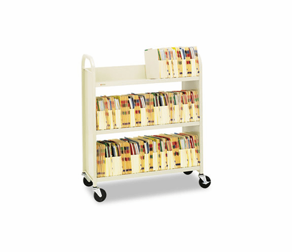 BREL330 Steel Slant Shelf Single-Sided Book Cart/Stand, 3-Shelf, 36 x 14 x 43, Putty By BRETFORD MFG CO