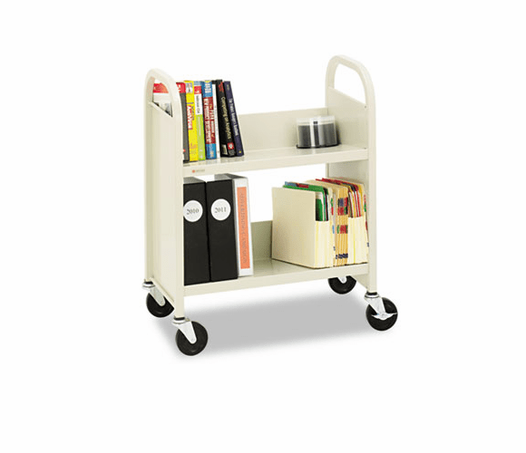 BRER227 Steel Slant Shelf Single-Sided Book Cart/Stand, 2-Shelf, 26 x 14 x 32, Putty By BRETFORD MFG CO