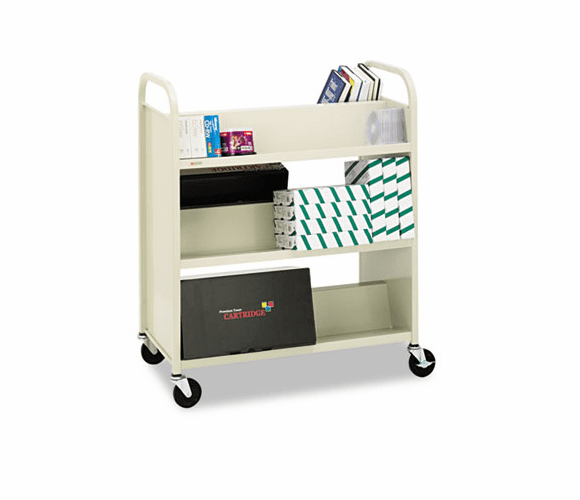 BREV336 Steel Slant Shelf Double-Sided Book Cart/Stand, 6-Shelf, 36 x 18 x 43, Putty By BRETFORD MFG CO