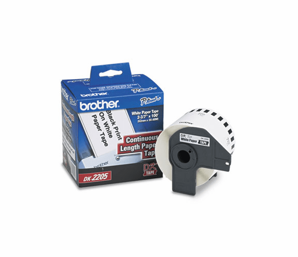 BRTDK2205 Continuous Paper Label Tape, 2.4" x 100ft Roll, White By BROTHER INTL. CORP.