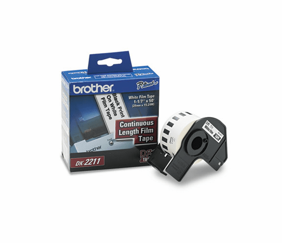 BRTDK2211 Continuous Film Label Tape, 1.1" x 50ft Roll, White By BROTHER INTL. CORP.