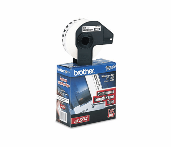 BRTDK2214 Continuous Paper Label Tape, .47" x 100ft Roll, White By BROTHER INTL. CORP.