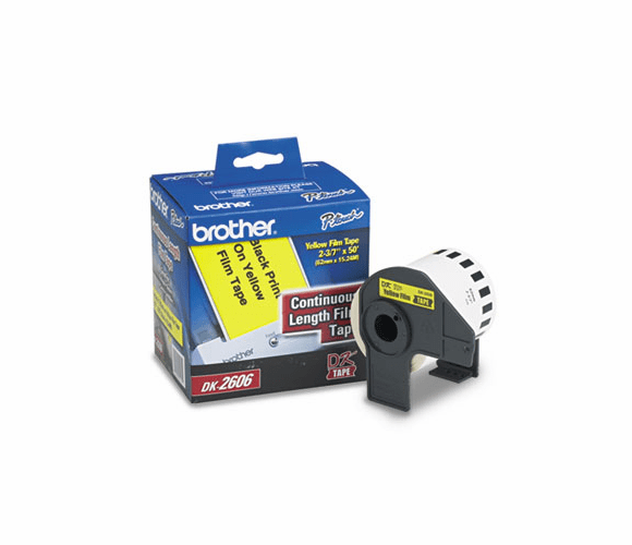 BRTDK2606 Continuous Film Label Tape, 2-3/7" x 50ft Roll, Yellow By BROTHER INTL. CORP.