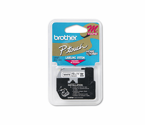 BRTM231 M Series Tape Cartridge for P-Touch Labelers, 1/2w, Black on White By BROTHER INTL. CORP.