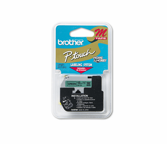 BRTM731 M Series Tape Cartridge for P-Touch Labelers, 1/2w, Black on Green By BROTHER INTL. CORP.