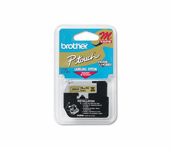 BRTM821 M Series Tape Cartridge for P-Touch Labelers, 3/8w, Black on Gold By BROTHER INTL. CORP.