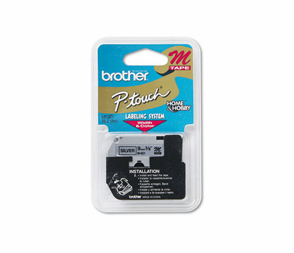 BRTM921 M Series Tape Cartridge for P-Touch Labelers, 3/8w, Black on Silver By BROTHER INTL. CORP.