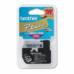 BRTM921 M Series Tape Cartridge for P-Touch Labelers, 3/8w, Black on Silver By BROTHER INTL. CORP.
