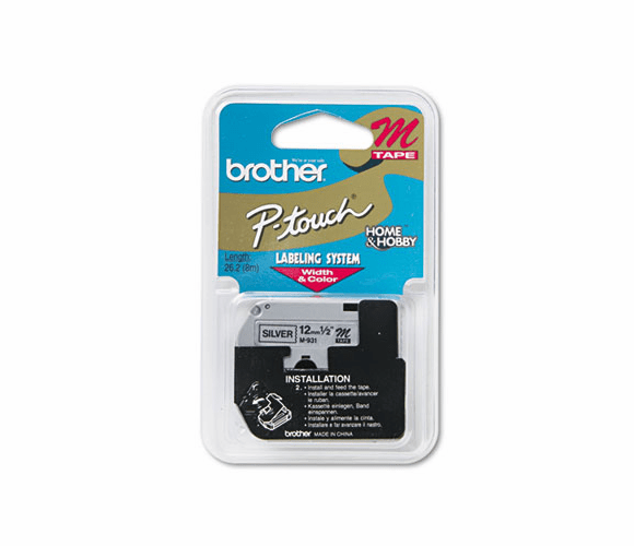 BRTM931 M Series Tape Cartridge for P-Touch Labelers, 1/2w, Black on Silver By BROTHER INTL. CORP.