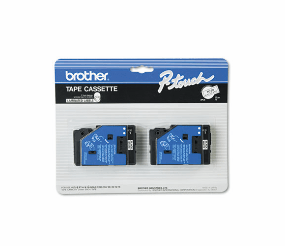 BRTTC20 TC Tape Cartridges for P-Touch Labelers, 1/2w, Black on White, 2/Pack By BROTHER INTL. CORP.