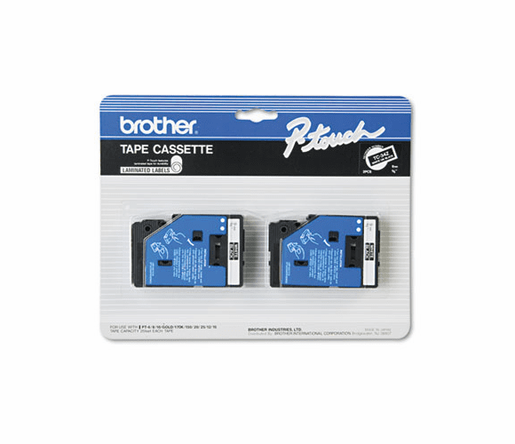 BRTTC34Z TC Tape Cartridges for P-Touch Labelers, 3/8w, White on Black, 2/Pack By BROTHER INTL. CORP.