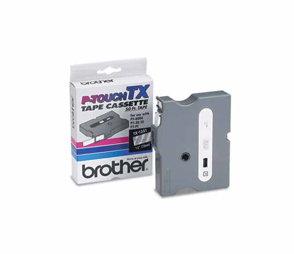BRTTX1351 TX Tape Cartridge for PT-8000, PT-PC, PT-30/35, 1/2w, White on Clear By BROTHER INTL. CORP.