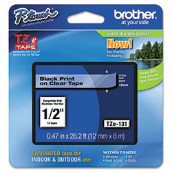 BRTTZE131 TZe Standard Adhesive Laminated Labeling Tape, 1/2w, Black on Clear By BROTHER INTL. CORP.