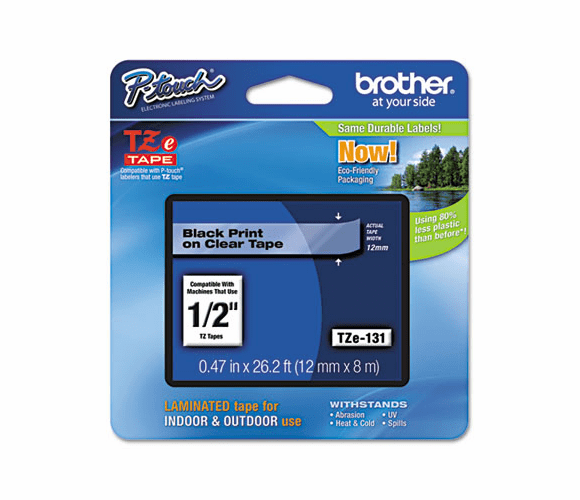 BRTTZE131 TZe Standard Adhesive Laminated Labeling Tape, 1/2w, Black on Clear By BROTHER INTL. CORP.