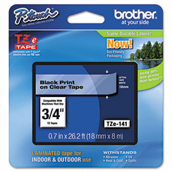 BRTTZE141 TZe Standard Adhesive Laminated Labeling Tape, 3/4w, Black on Clear By BROTHER INTL. CORP.