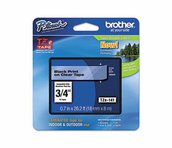 BRTTZE141 TZe Standard Adhesive Laminated Labeling Tape, 3/4w, Black on Clear By BROTHER INTL. CORP.