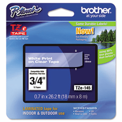 BRTTZE145 TZe Standard Adhesive Laminated Labeling Tape, 3/4w, White on Clear By BROTHER INTL. CORP.
