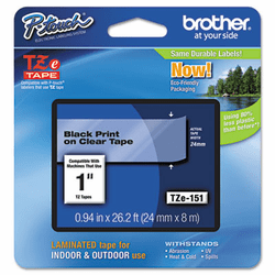 BRTTZE151 TZe Standard Adhesive Laminated Labeling Tape, 1w, Black on Clear By BROTHER INTL. CORP.