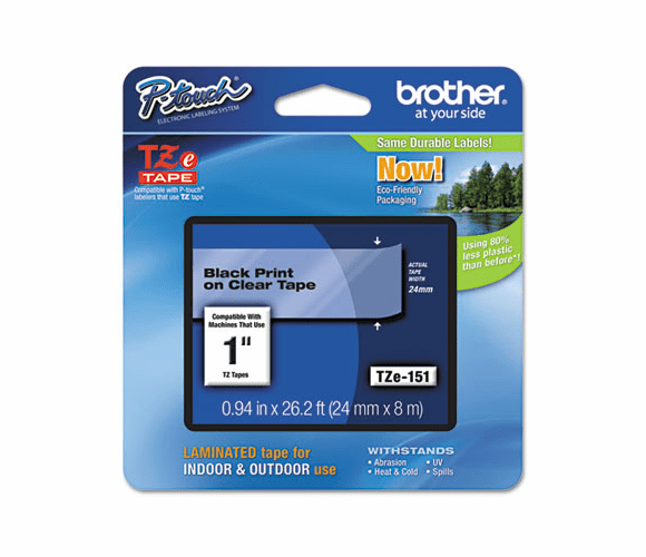 BRTTZE151 TZe Standard Adhesive Laminated Labeling Tape, 1w, Black on Clear By BROTHER INTL. CORP.