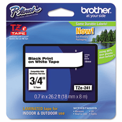BRTTZE241 TZe Standard Adhesive Laminated Labeling Tape, 3/4w, Black on White By BROTHER INTL. CORP.