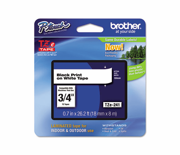 BRTTZE241 TZe Standard Adhesive Laminated Labeling Tape, 3/4w, Black on White By BROTHER INTL. CORP.