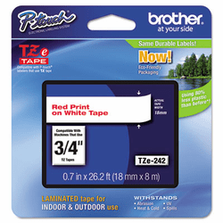 BRTTZE242 TZe Standard Adhesive Laminated Labeling Tape, 3/4w, Red on White By BROTHER INTL. CORP.