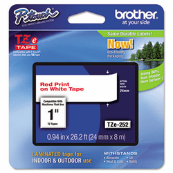 BRTTZE252 TZe Standard Adhesive Laminated Labeling Tape, 1w, Red on White By BROTHER INTL. CORP.