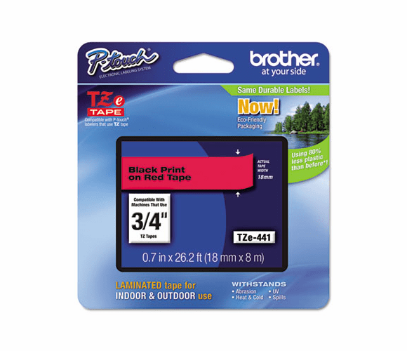 BRTTZE441 TZe Standard Adhesive Laminated Labeling Tape, 3/4w, Black on Red By BROTHER INTL. CORP.