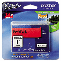 BRTTZE451 TZe Standard Adhesive Laminated Labeling Tape, 1w, Black on Red By BROTHER INTL. CORP.