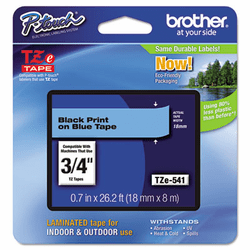 BRTTZE541 TZe Standard Adhesive Laminated Labeling Tape, 3/4w, Black on Blue By BROTHER INTL. CORP.
