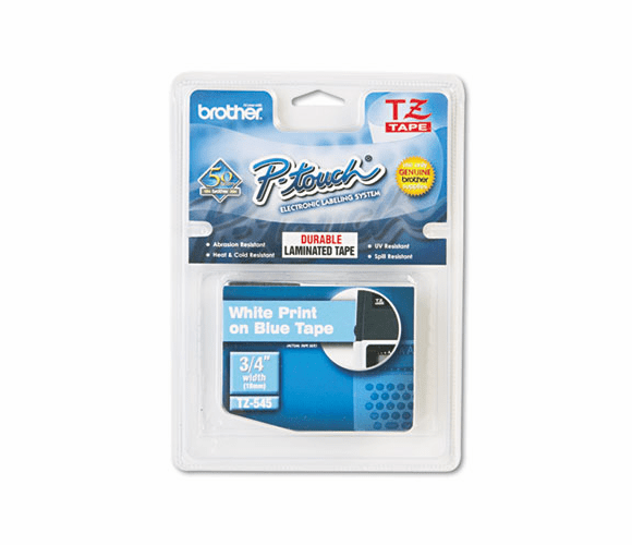 BRTTZE545 TZ Standard Adhesive Laminated Labeling Tape, 3/4w, White on Blue By BROTHER INTL. CORP.