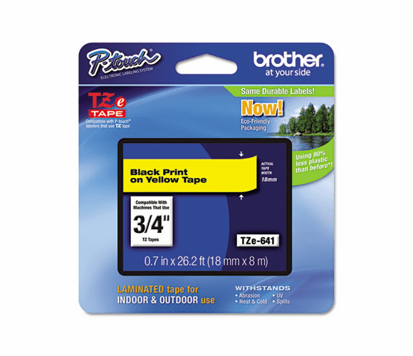 BRTTZE641 TZe Standard Adhesive Laminated Labeling Tape, 3/4w, Black on Yellow By BROTHER INTL. CORP.