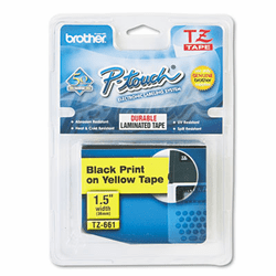 BRTTZE661 TZe Standard Adhesive Laminated Labeling Tape, 1-1/2w, Black on Yellow By BROTHER INTL. CORP.
