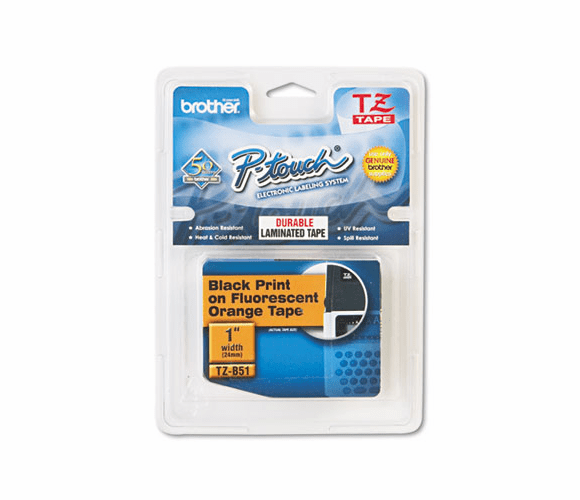 BRTTZEB51 TZ Standard Adhesive Laminated Labeling Tape, 1w, Black on Fluorescent Orange By BROTHER INTL. CORP.