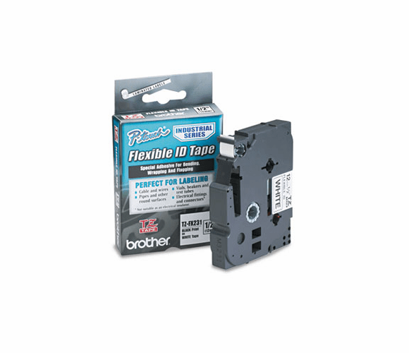 BRTTZEFX231 TZ Flexible Tape Cartridge for P-Touch Labelers, 1/2in x 26.2ft, Black on White By BROTHER INTL. CORP.