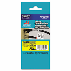 BRTTZEFX631 TZ Flexible Tape Cartridge for P-Touch Labelers, 1/2in x 26.2ft, Black on Yellow By BROTHER INTL. CORP.