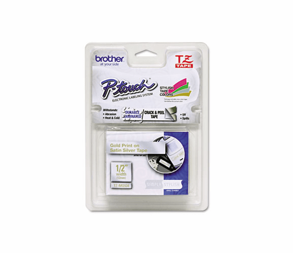 BRTTZEMQ934 TZ Standard Adhesive Laminated Labeling Tape, 1/2" x 16.4 ft., Gold/Silver By BROTHER INTL. CORP.