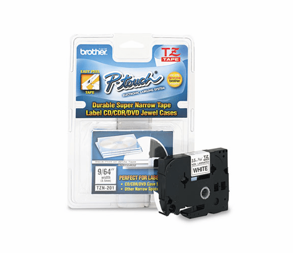 BRTTZEN201 TZ Super-Narrow Non-Laminated Tape for P-Touch Labeler, 1/8w, Black on White By BROTHER INTL. CORP.